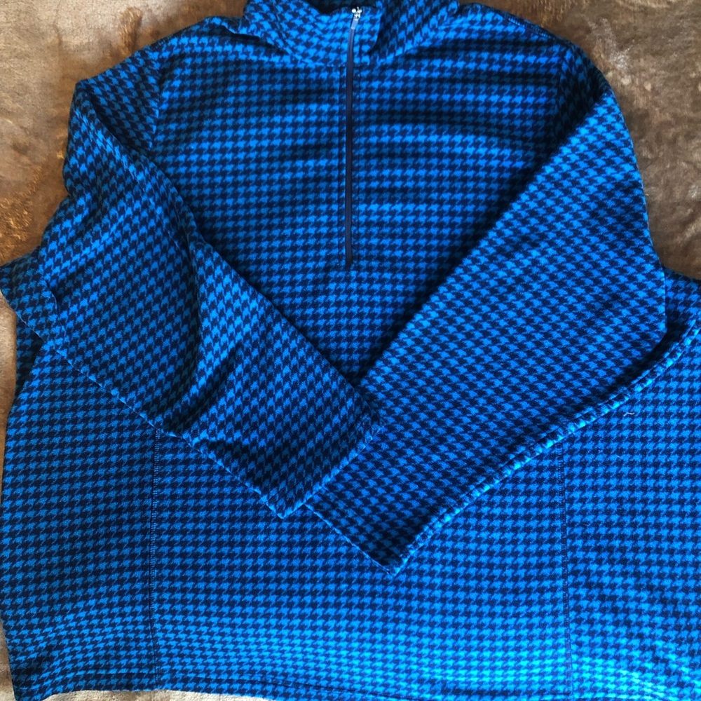 Lands End Quarter Zip Fleece Blue Houndstooth Pullover